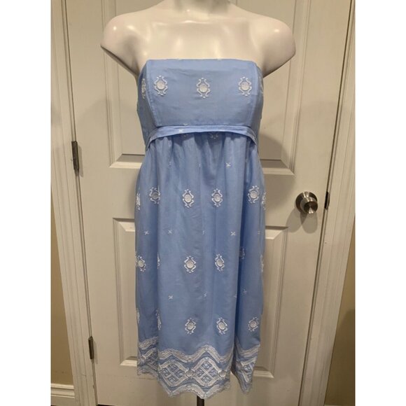 Tibi  Light Blue & White Floral Embroidered Strapless Dress Size 8 - Picture 1 of 7